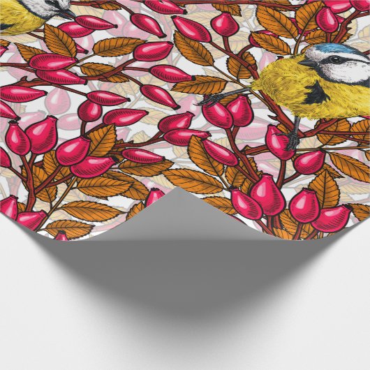 Vogels en rozen van honden cadeaupapier (Hoek)