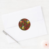 Vogels en rozen van honden, groen en rood ronde sticker (Envelop)