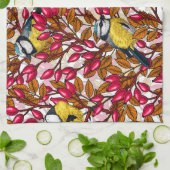 Vogels en rozen van honden theedoek (Gevouwen)