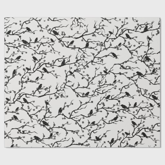 Vogels en Sakura Branches Japans schilderen Cadeaupapier (Vlak)