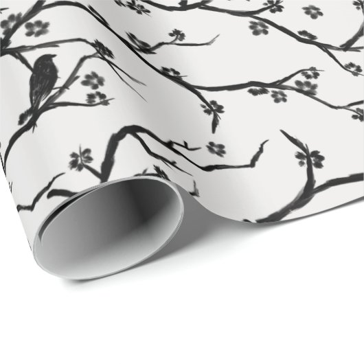 Vogels en Sakura Branches Japans schilderen Cadeaupapier (Rol Hoek)