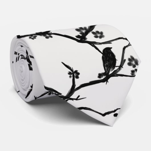 Vogels en Sakura Branches Japans schilderen Stropdas (Opgerold)