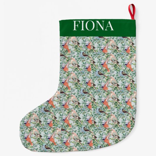 Vogels en sneeuwbessen grote kerstsok (Achterkant)