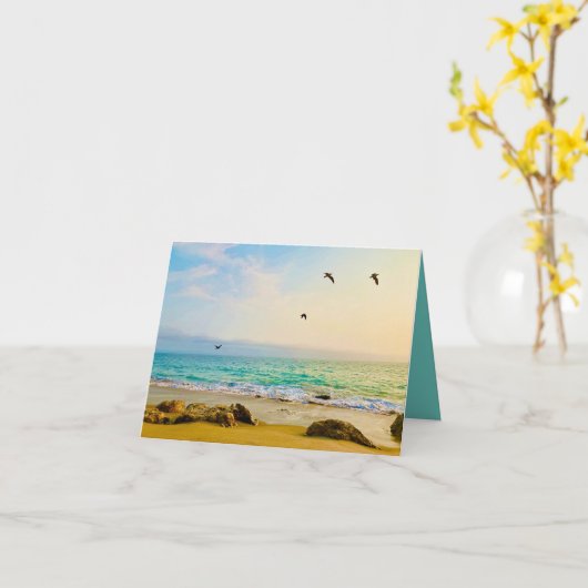 Vogels en Strand Kaart (Gele Bloem)