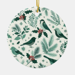Vogels en Takken Kerstmotief Keramisch Ornament