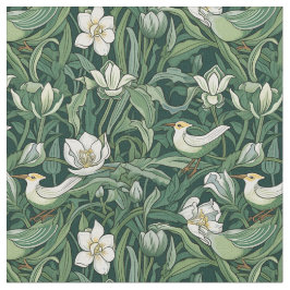 Vogels en Tulpen Groene Art Nouveau Stof