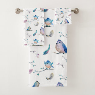 Vogels en veren patroon bad handdoek