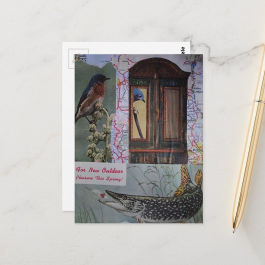 Vogels en Vissen Collage Briefkaart (Voorkant / Achterkant in situ)