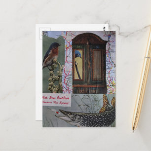 Vogels en Vissen Retro Collage Briefkaart
