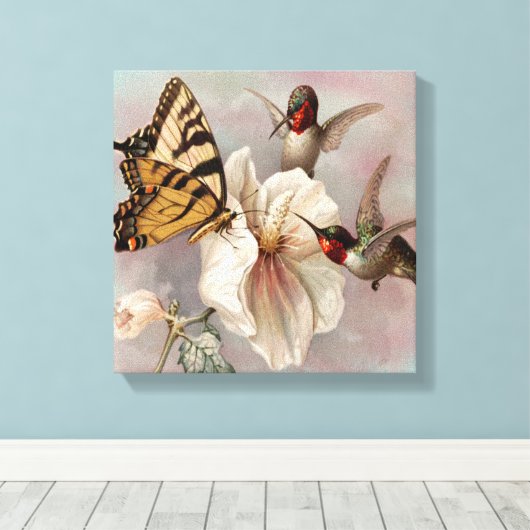  vogels en vlinder delen van een maaltijd canvas afdruk (Insitu (Houten vloer))