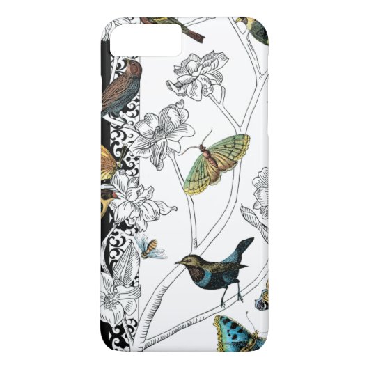Vogels en vlinder op een zwart-witte achtergrond Case-Mate iPhone case (Achterkant)