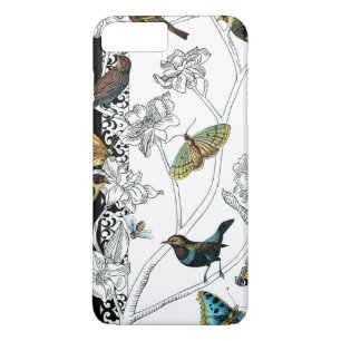 Vogels en vlinder op een zwarte en witte achtergro Case-Mate iPhone case
