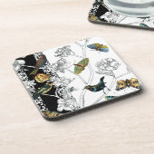 Vogels en vlinder op een zwarte en witte achtergro drankjes onderzetter (Linkerzijde)