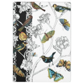 Vogels en vlinder op een zwarte en witte achtergro klembord (Achterkant)