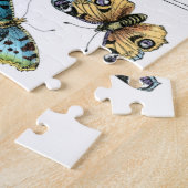 Vogels en vlinder op een zwarte en witte achtergro legpuzzel (Zijkant)