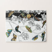 Vogels en vlinder op een zwarte en witte achtergro legpuzzel (Horizontaal)