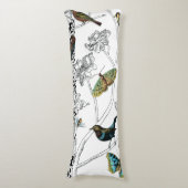 Vogels en vlinder op een zwarte en witte achtergro lichaamskussen (Voorkant Verticaal)