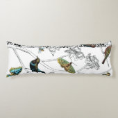 Vogels en vlinder op een zwarte en witte achtergro lichaamskussen (Voorkant)