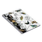 Vogels en vlinder op een zwarte en witte achtergro notitieboek (Rechterzijde)