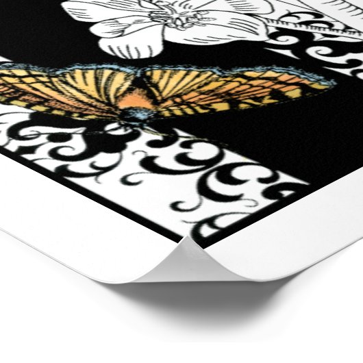 Vogels en vlinder op een zwarte en witte achtergro poster (Hoek)