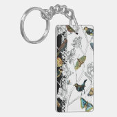 Vogels en vlinder op een zwarte en witte achtergro sleutelhanger (Voorkant Links)