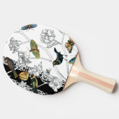Vogels en vlinder op een zwarte en witte achtergro tafeltennisbatje (Zijkant)