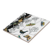 Vogels en vlinder op een zwarte en witte achtergro tegeltje (Zijkant)