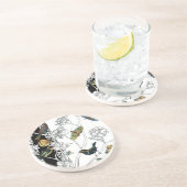 Vogels en vlinder op een zwarte en witte achtergro zandsteen onderzetter (Zijkant)