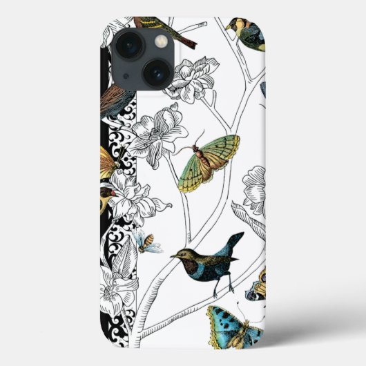 Vogels en vlinder op een zwarte & witte achtergron Case-Mate iPhone case (Achterkant)