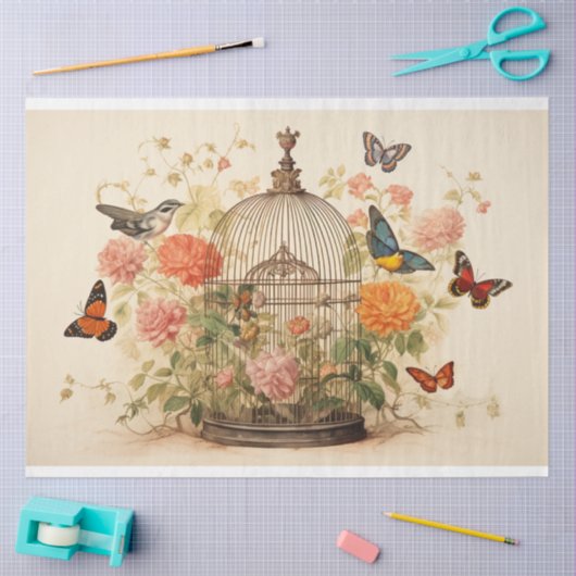 Vogels en Vlinders: Vogelkooi Decoupage Tissuepapier (Craft)