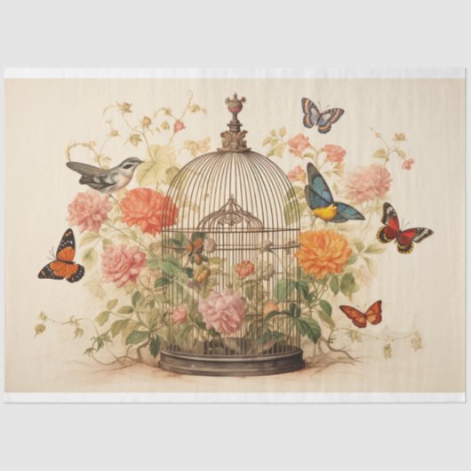 Vogels en Vlinders: Vogelkooi Decoupage Tissuepapier (Voorkant)