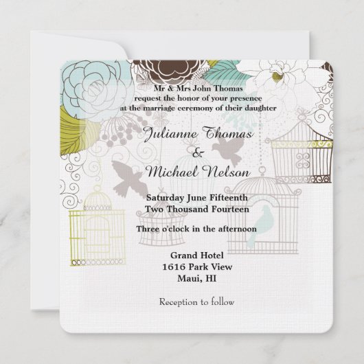 Vogels en Vogelkooien Bruiloft Kaart (Voorkant)