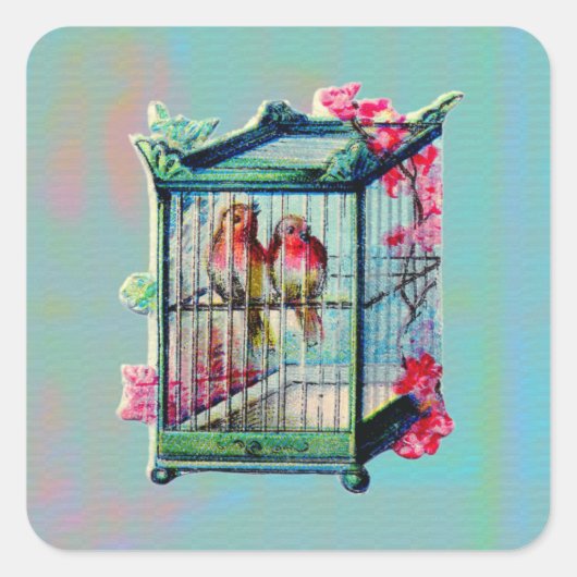  vogels en vogelkooien vierkante sticker (Voorkant)