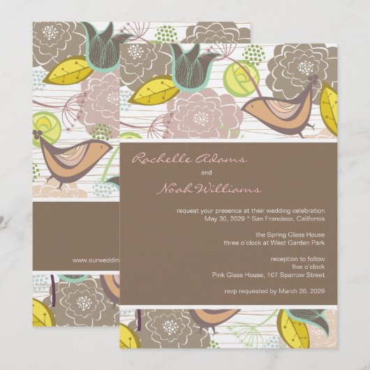 Vogels en vogelpest Uitnodiging tot huwelijk (Voorkant / Achterkant)