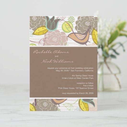 Vogels en vogelpest Uitnodiging tot huwelijk (Staand voorkant)