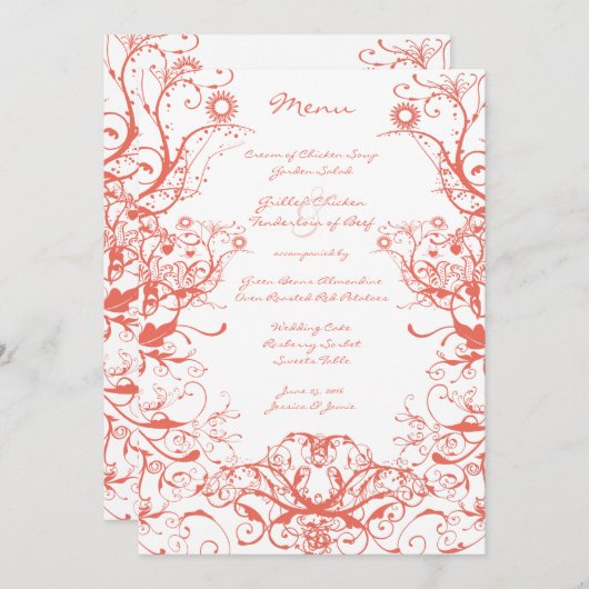 Vogels en wervelingen bruiloft menu (Voorkant / Achterkant)