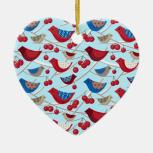 Vogels en winterappels keramisch ornament