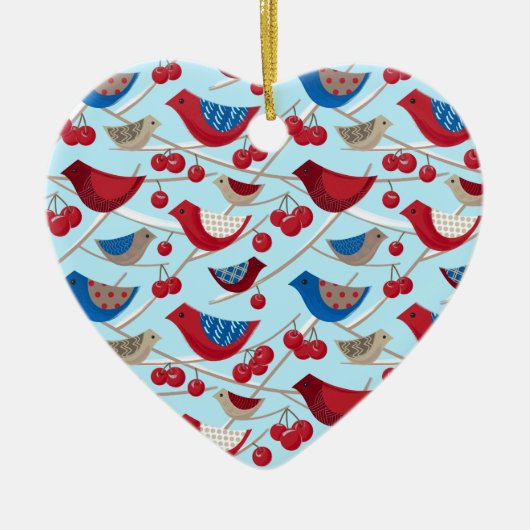 Vogels en winterappels keramisch ornament (Voorkant)