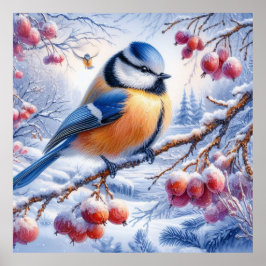Vogels en winterlandschap 15 poster