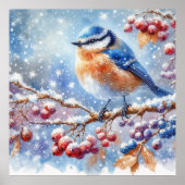 Vogels en winterlandschap 23 poster (Voorkant)