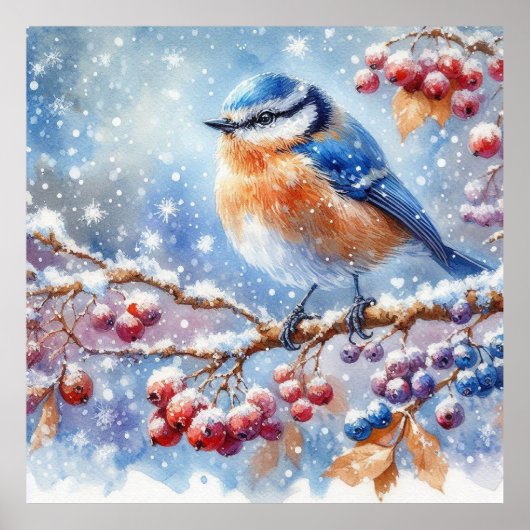 Vogels en winterlandschap 23 poster (Voorkant)