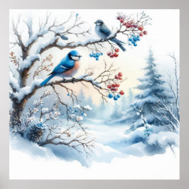Vogels en winterlandschap 34 poster