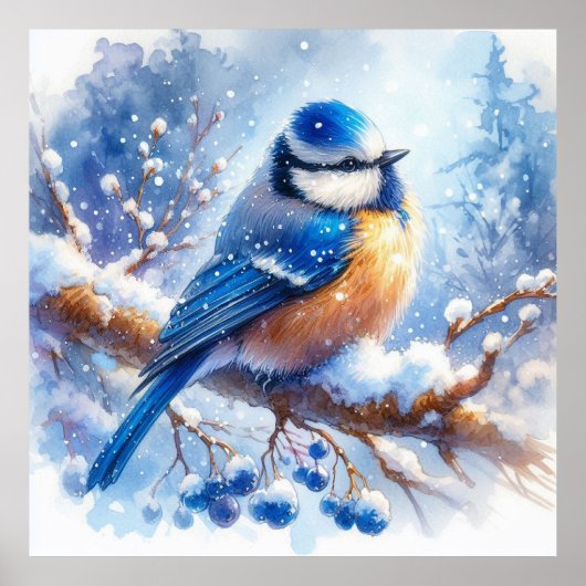 Vogels en winterlandschap 35 poster (Voorkant)
