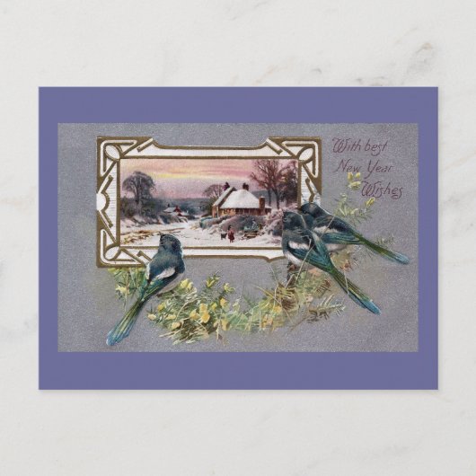 Vogels en winterse taferelen  Nieuwjaar Feestdagenkaart (Voorkant)