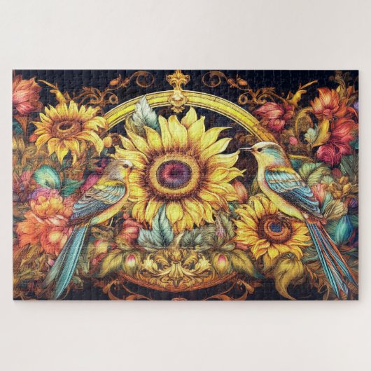 Vogels en Zonnebloemen Legpuzzel (Horizontaal)