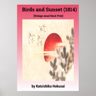 Vogels en zonsondergang door Katsushika Hokusai (1 Poster