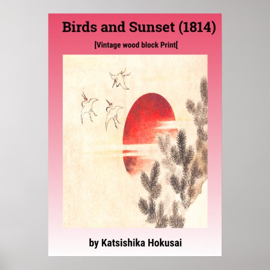 Vogels en zonsondergang door Katsushika Hokusai (1 Poster (Voorkant)