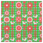 Vogels Folk Art  Floral Pattern Fabric Stof (Swatch)