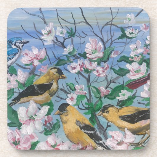Vogels geel vink bloeit bier onderzetter (Voorkant)
