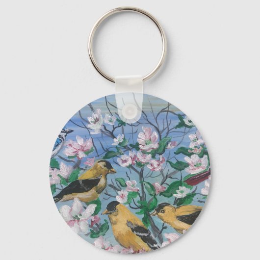 Vogels geel vink bloeit sleutelhanger (Voorkant)